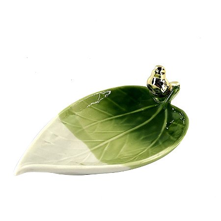 CENTRO MESA PASSARO FOLHAGEM PORCELANA 19,5X11X5,5CM