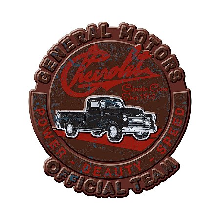 PLACA PAREDE METAL RECORTADA GM TRUCK OFFICIAL TEAM FD