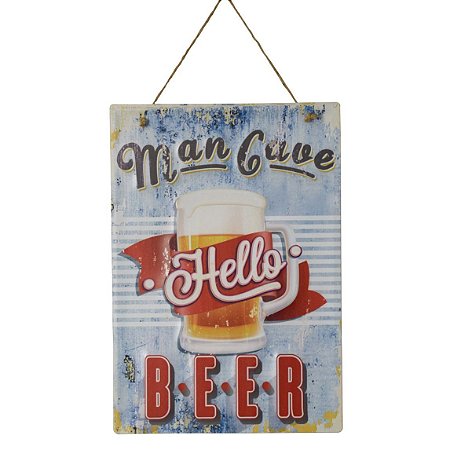 PLACA DECORATIVA BEER HELLO EM FERRO L28XP0,05XA40CM