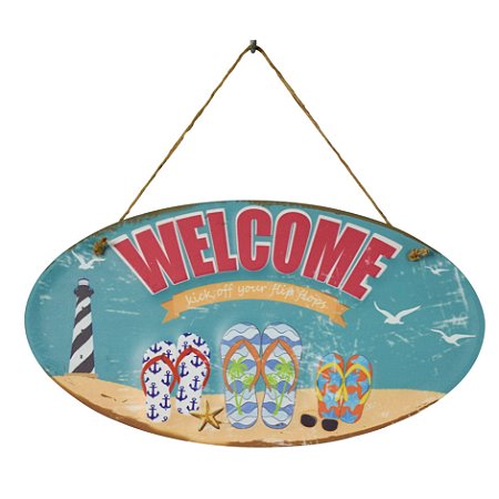 PLACA DECORATIVA BEACH WELCOME EM FERRO L40XP21,5CM