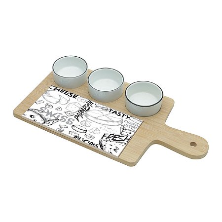 CJ 4PC P/QUEIJO E PETISCOS BAMBU CERÂMICA CHEESE SIGN 35x18