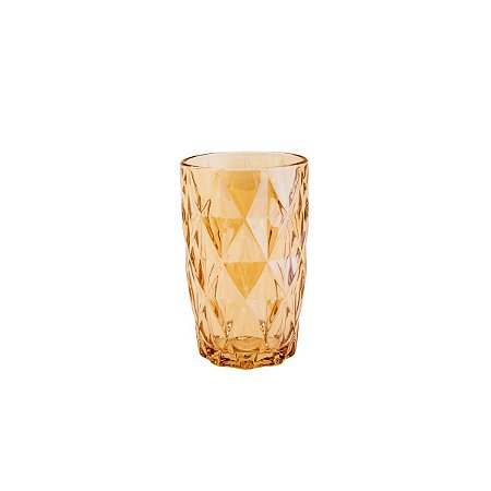CJ 6 COPOS ALTOS DE VIDRO DIAMOND ÂMBAR METALIZADO 350ml
