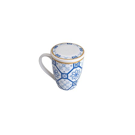 CANECA PORCELANA TAMPA E FILTRO BRAGA AZUL/BRANCA 310ml