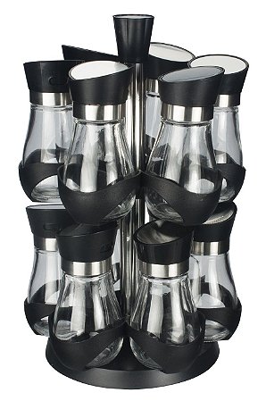 JG 12 PORTA CONDIMENTOS EM VIDRO COM SUPORTE DE PLÁSTICO