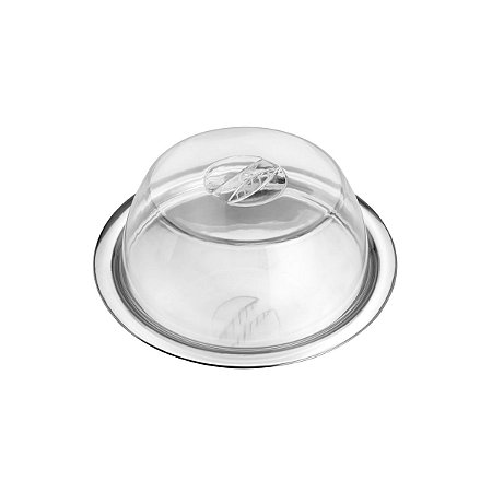 PRATO P/BOLO DE AÇO INOX C/TAMPA DE PLÁSTICO PRIME 32x11cm