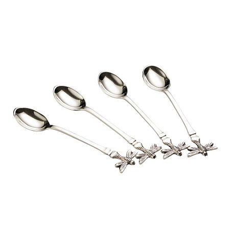 CJ 4 COLHERES DE LATÃO LIBÉLULA PRATEADA 12cm