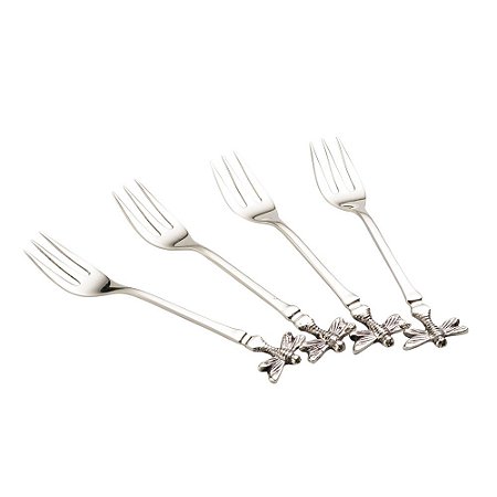 CJ 4 GARFOS DE LATÃO LIBÉLULA PRATEADO 13cm
