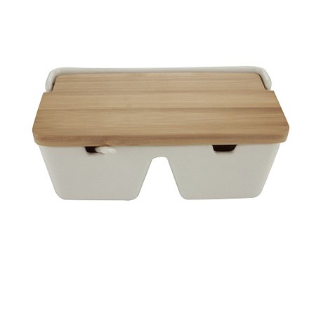 SALEIRO MESA 2 DIVISÓRIAS TAMPA MADEIRA COLHER BIANCO 19x9x9
