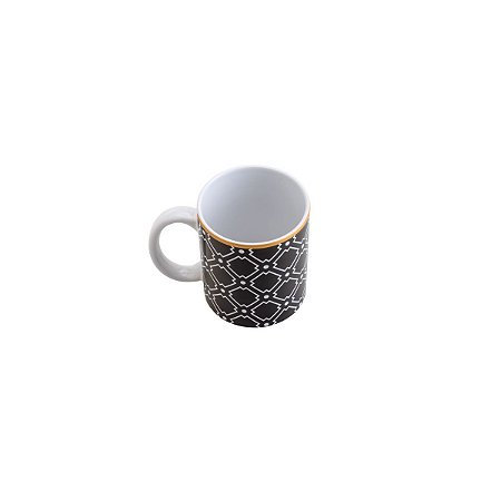 CANECA DE PORCELANA ALEXANDRIA PRETO E DOURADA 330ml