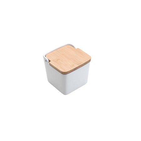 SALEIRO DE MESA DE CERÂMICA C/TAMPA DE MADEIRA BIANCO 12x12