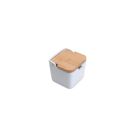 SALEIRO  MESA  CERÂMICA C/TAMPA  MAIRA E COLHER BIANCO 10x10