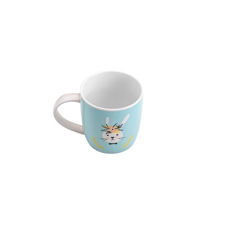 CANECA DE PORCELANA RABBIT FLOWER AZUL 350ml