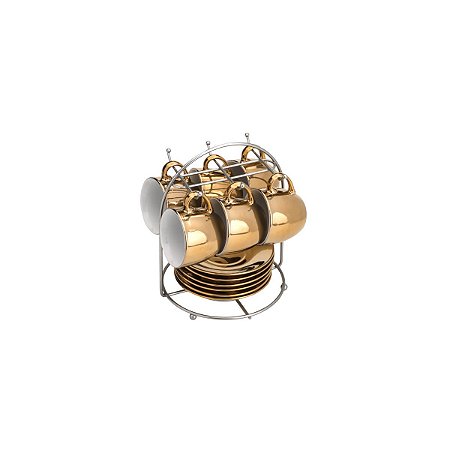 CJ 6 XÍCARAS CAFÉ PIRES PORCELANA LUMINUS DOURADA 90ml