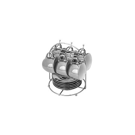 CJ 6 XÍCARAS CAFÉ PIRES PORCELANA LUMINUS PRATEADA 90ml