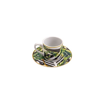 CJ 6 XÍCARAS P/CAFÉ C/PIRES PORCELANA TROPICAL GARDEN 90ml
