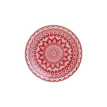 PRATO RASO DE CERÂMICA MANDALA VERMELHO E BRANCO 26cm