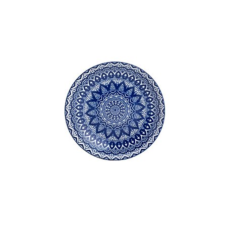 TRAVESSA DE CERÂMICA MANDALA AZUL E BRANCO 30cm