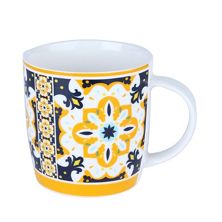 CANECA DE PORCELANA LADRILHO AMARELA 350ml