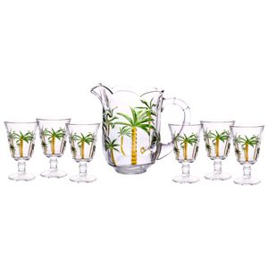 CJ 7PC JARRA C/6 TAÇAS CRISTAL PALM HAND PAINTING 1,3l/240ml