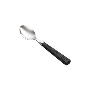 CJ 6 COLHERES MESA AÇO INOX CABO PLÁSTICO RATTAN PRETO 19cm