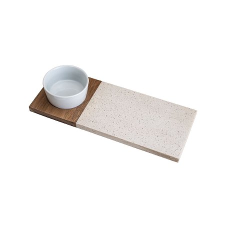 CJ BANDEJA DE BAMBU E CERÂMICA C/BOWL DE CERÂMICA 30x12cm