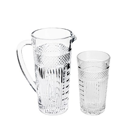 CJ 7PC JARRA C/6 COPOS DE CRISTAL SANTORINI 1l/256ml