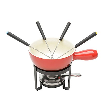 APARELHO FONDUE 8PC FERRO PINTURA EPOXY CERÂMICA VERMELHO