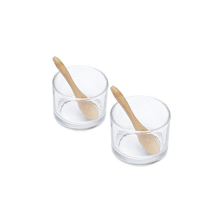 CJ 2 MOLHEIRAS DE VIDRO C/2 COLHERES DE BAMBU 7x5cm