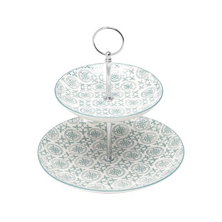 PORTA DOCES 2 ANDARES DE PORCELANA ROYAL VERDE 16/22x22,5cm