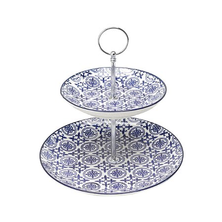 PORTA DOCES 2 ANDARES DE PORCELANA ROYAL AZUL 16/22x22,5cm