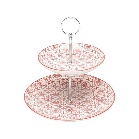 PORTA DOCES 2 ANDARES DE PORCELANA ROYAL VERMELHO 16/22x22,5