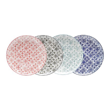 CJ 4 PRATOS RASOS DE PORCELANA ROYAL COLORIDO 26,5cm