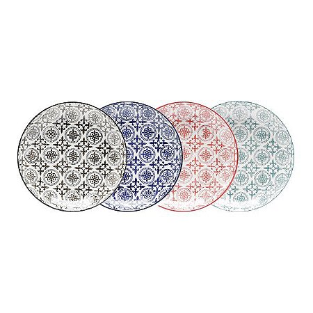 CJ 4 PRATOS P/SOBREMESA DE PORCELANA ROYAL COLORIDO 22cm
