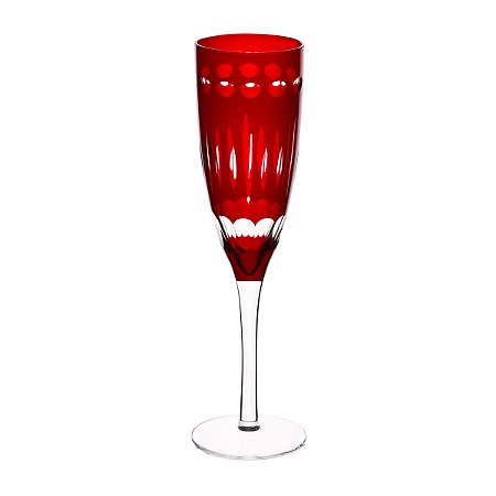 CJ 6 TAÇAS CHAMPAGNE VIDRO LAPIDADAS ELEGANCE VERMELHA 150ml