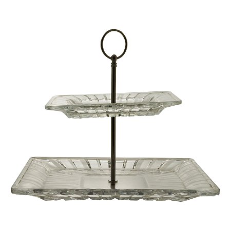 CENTRO DE MESA 2 ANDARES DE CRISTAL QUADRATTA 28x2,5cm/19x2