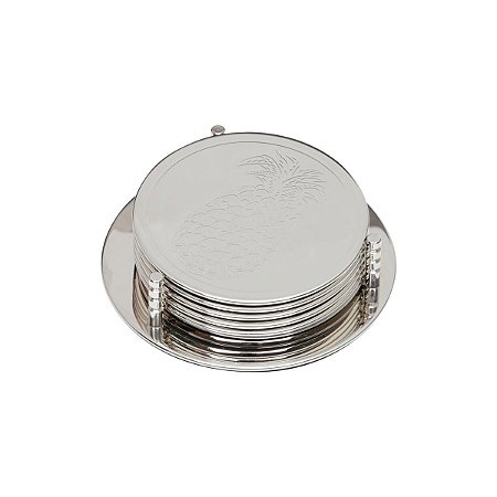 CJ 6 PORTA COPOS C/SUPORTE  ZAMAC SILVER PLATED PINEAPPLE 9