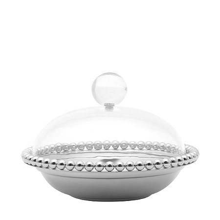 BOWL DE ZAMAC NIQUELADO C/TAMPA DE ACRÍLICO BALLS 16x10cm