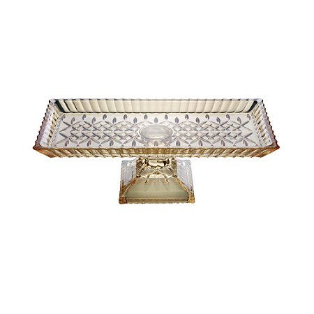 TRAVESSA CRISTAL C/PÉ RETANGULAR LYS ÂMBAR 34x17x11cm