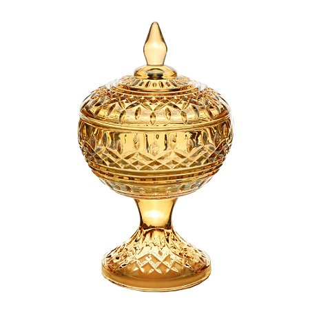 POTICHE DECORATIVA CRISTAL C/PÉ LYS ÂMBAR 11x18cm