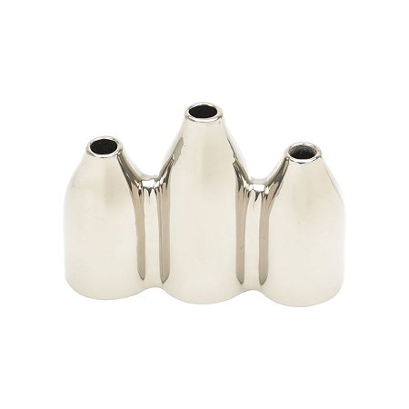 VASO DECORATIVO CERÂMICA PRATEADO 17x6x12cm