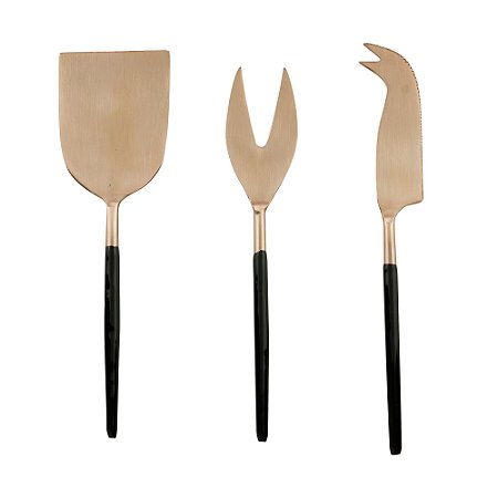 CJ 3PC AÇO INOX P/QUEIJO KYOTO ROSÉ GOLD/PRETO