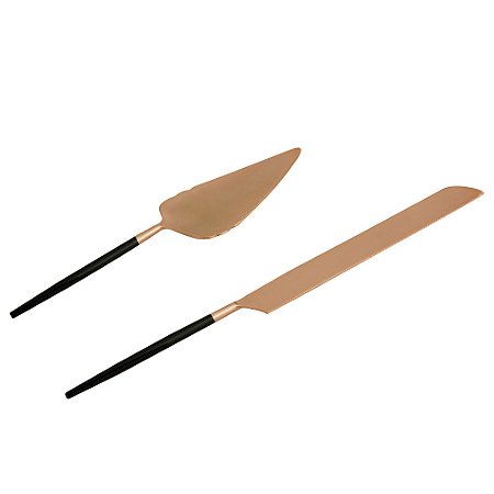 CJ 2PC AÇO INOX P/BOLO KYOTO ROSÉ GOLD/PRETO
