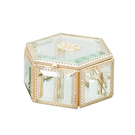 PORTA JÓIAS DE VIDRO E ZAMAC CROWN 11x6cm