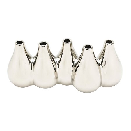 VASO DECORATIVO CERÂMICA PRATEADO 28x10x12cm