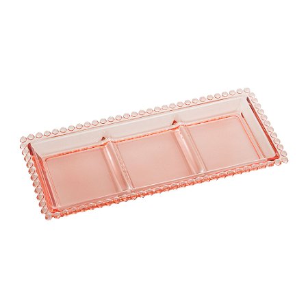 PETISQUEIRA CRISTAL C/3 DIVISÕES PEARL ROSA 30x13x3cm