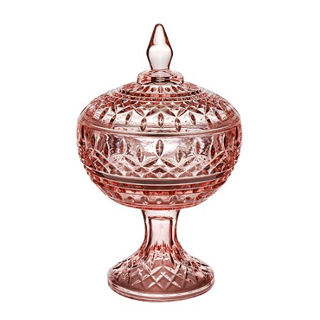 POTICHE DECORATIVA CRISTAL C/PÉ LYS ROSA 14x22cm
