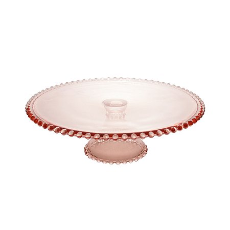 PRATO P/BOLO CRISTAL C/PÉ PEARL ROSA 31x11cm