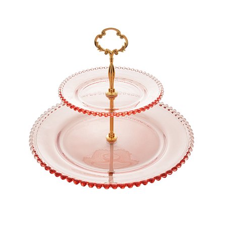 PRATO DUPLO CRISTAL P/DOCES PEARL ROSA 19/32x24cm