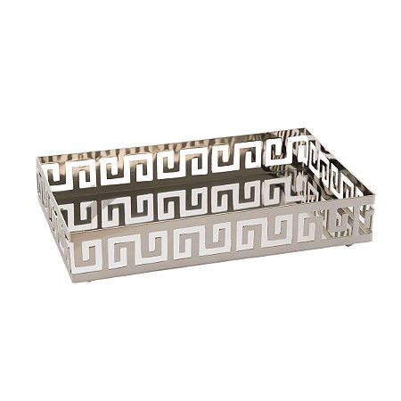 BANDEJA C/PÉ DE AÇO INOX 39x25x6,5cm