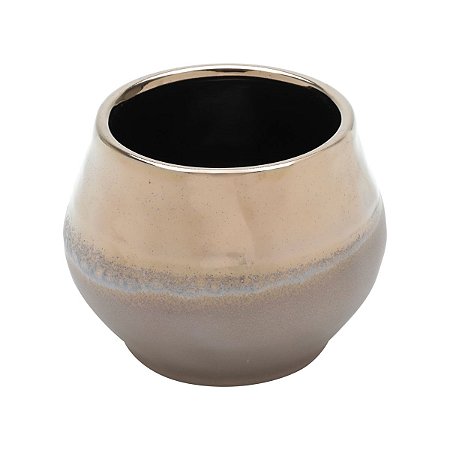 VASO DECORATIVO CERÂMICA MARROM/DOURADO 15x11cm